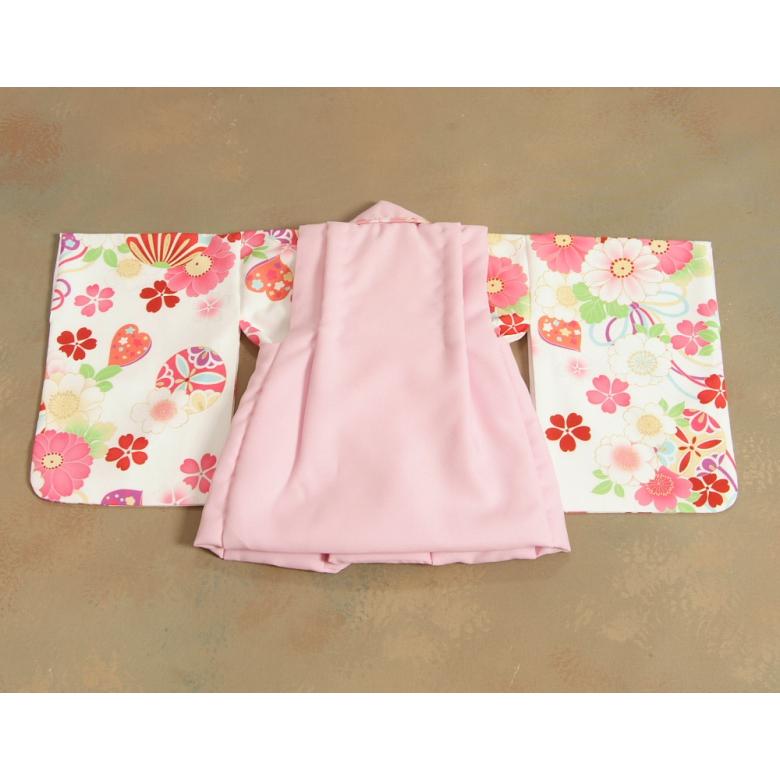 ベビー着物 赤ちゃん 女の子着物 白色着物 桜珠 まり ピンク色被布 二部式仕様の楽々着せ付けタイプ | 京美 | 05