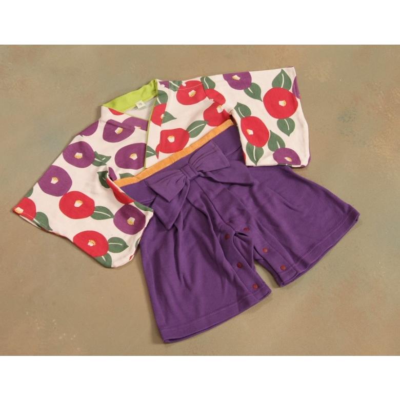 ベビー ロンパース 袴スタイル 光琳椿 淡ピンク色×紫色 カバーオール 初節句 60 70 80 90 | 京美 | 02