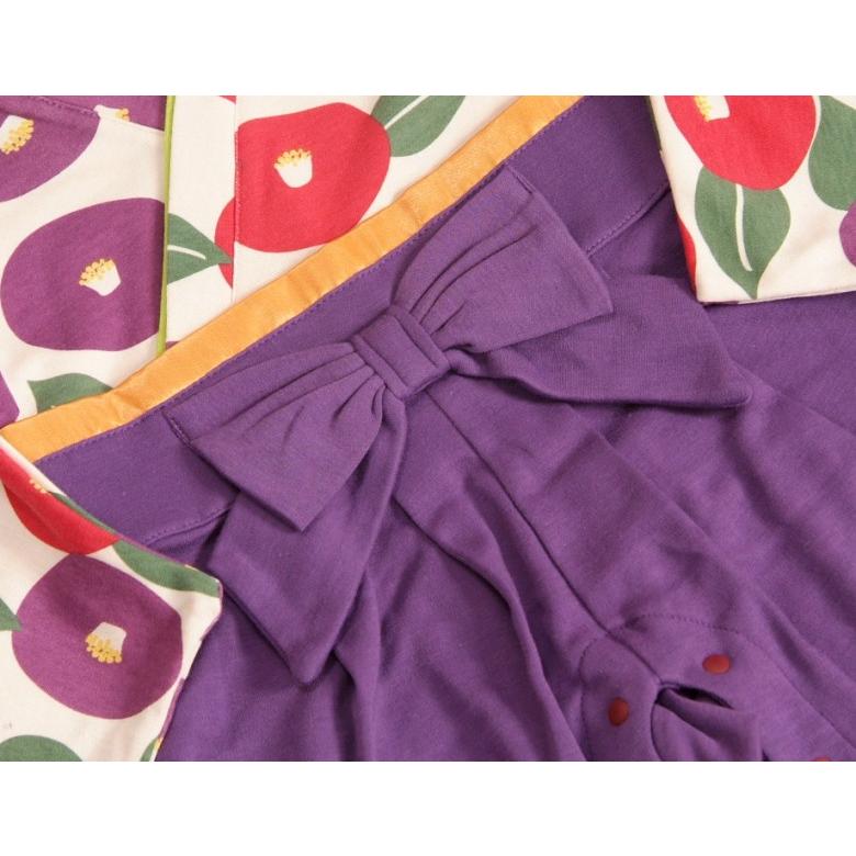 ベビー ロンパース 袴スタイル 光琳椿 淡ピンク色×紫色 カバーオール 初節句 60 70 80 90 | 京美 | 05