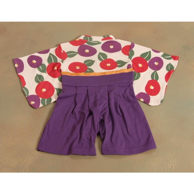 ベビー ロンパース 袴スタイル 光琳椿 淡ピンク色×紫色 カバーオール 初節句 60 70 80 90 | 京美 | 06