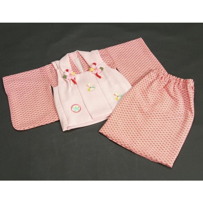 ベビー着物 赤ちゃん 女の子着物 赤色着物 麻の葉文様 ピンク地被布 刺繍使い 二部式仕様の楽々着せ付けタイプ | 京美 | 01