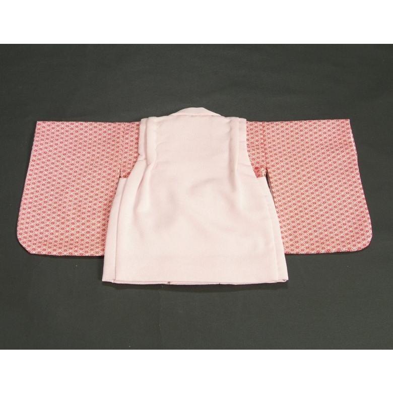 ベビー着物 赤ちゃん 女の子着物 赤色着物 麻の葉文様 ピンク地被布 刺繍使い 二部式仕様の楽々着せ付けタイプ | 京美 | 04
