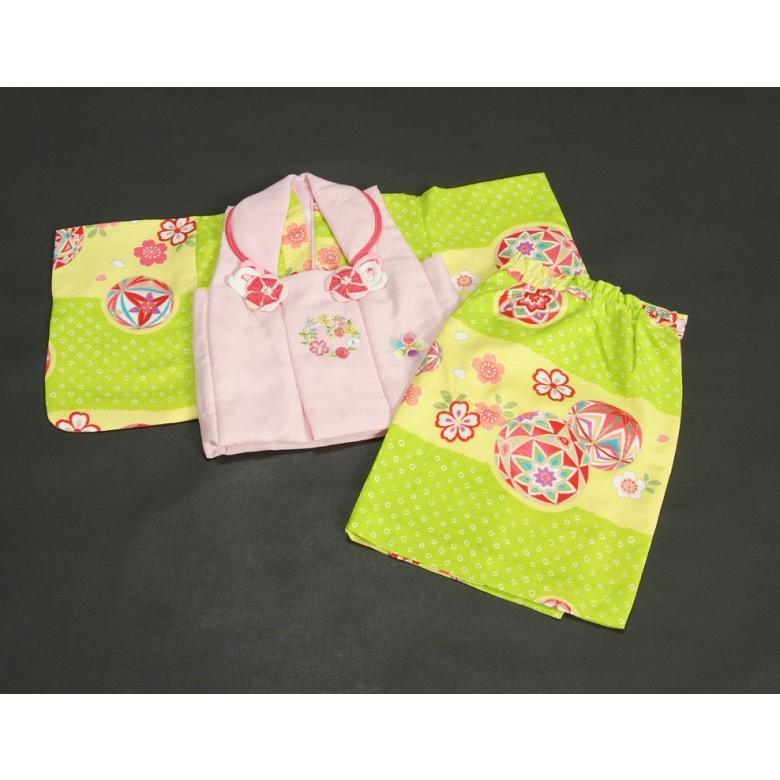 ベビー着物 赤ちゃん用女の子着物 黄緑市松着物 ピンク被布 二部式仕様の楽々着せ付けタイプ | 京美 | 01