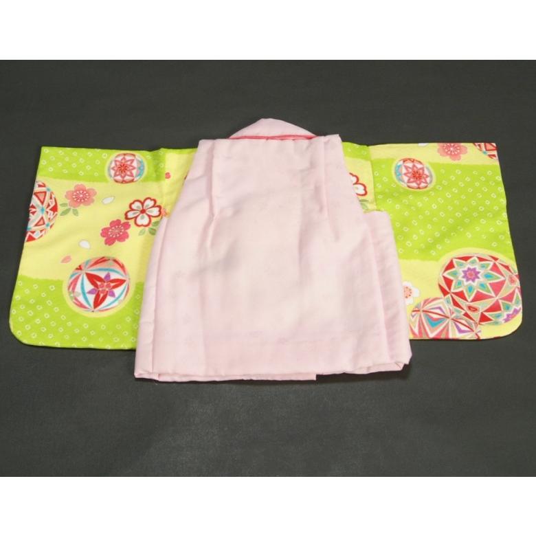 ベビー着物 赤ちゃん用女の子着物 黄緑市松着物 ピンク被布 二部式仕様の楽々着せ付けタイプ | 京美 | 03