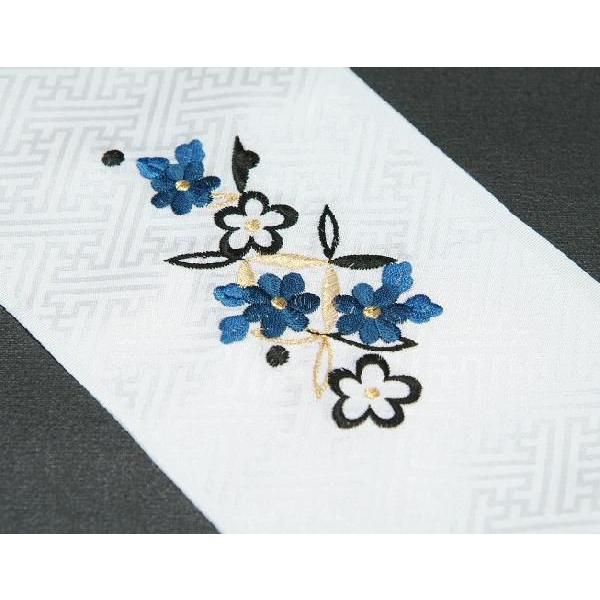 京美 子ども用刺繍半衿 白 ブルー 黒柄 三歳 五歳 七歳 七五三着物など
