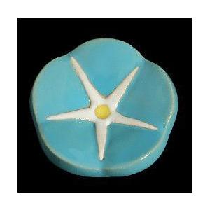 瀬戸赤津焼帯留め飾り　華畑シリーズ　瀬戸物　陶器　あさがお　濃水色　日本製　通常の帯〆でも使用可能な幅広金具使用