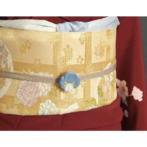 瀬戸赤津焼帯留め飾り 華畑シリーズ 瀬戸物 陶器 あやめ 藤色 日本製