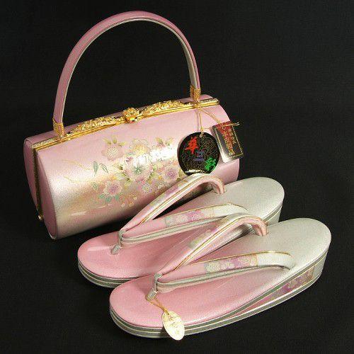 草履バックセット　振袖　訪問着　ピンク濃淡ボカシ　桜柄　華三彩ブランド　本皮製品　三枚芯　LLサイズ　日本製