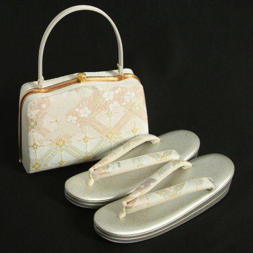 草履バックセット　振袖　訪問着　シルバーピンクぼかし　雲取四方有職文様　桜　二枚芯　ＬＬサイズ　日本製