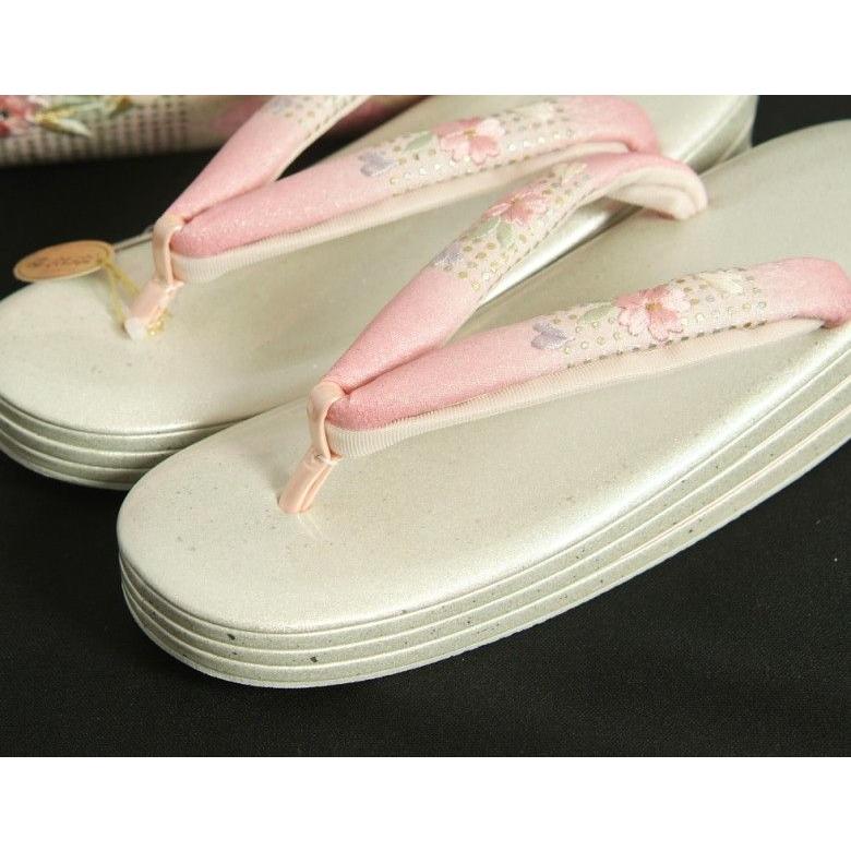 草履バックセット　振袖　訪問着　華刺繍使い　ピンク市松　銀通し生地　Lサイズ　三枚芯　優花緒使用　日本製 | ブランド登録なし | 01