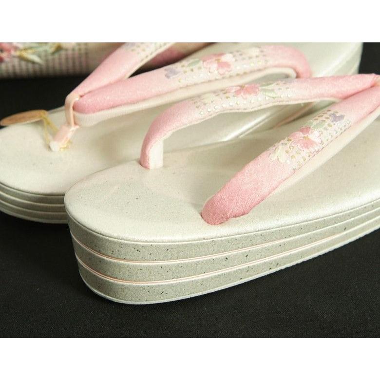 草履バックセット　振袖　訪問着　華刺繍使い　ピンク市松　銀通し生地　Lサイズ　三枚芯　優花緒使用　日本製 | ブランド登録なし | 02