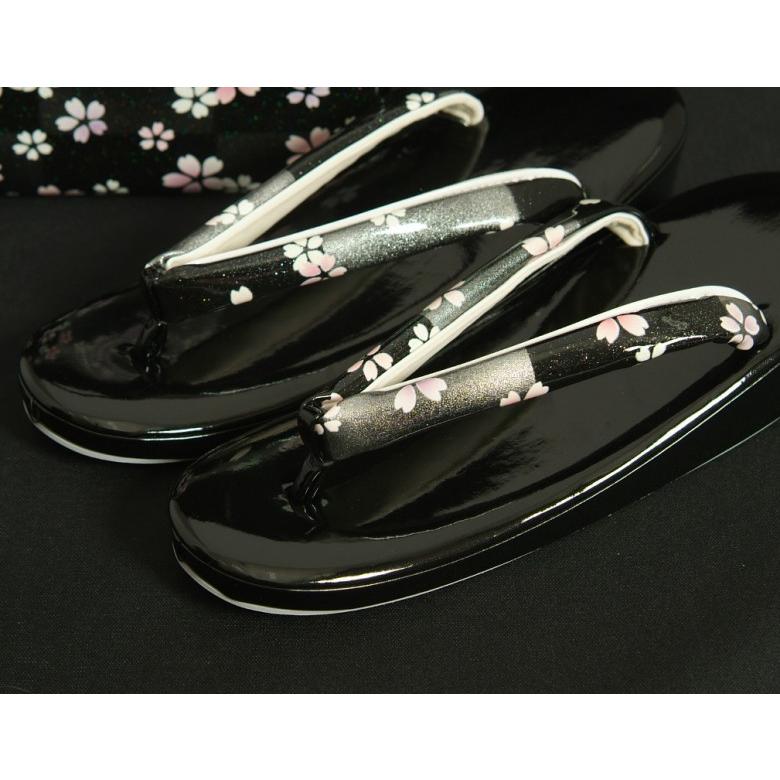 草履バッグセット　振袖　訪問着　黒銀市松　小桜柄　一枚芯　LLサイズ　角型バッグ　日本製 | ブランド登録なし | 01