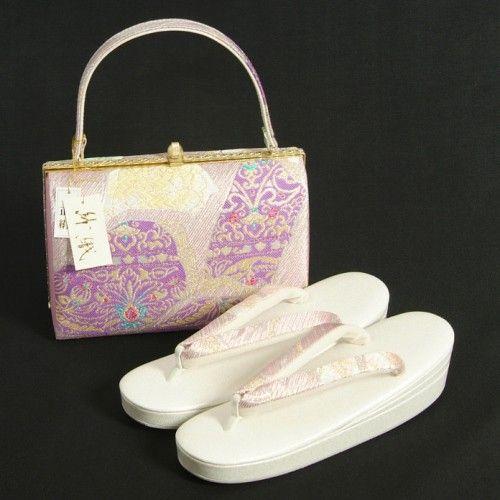 草履バッグセット　振袖　訪問着　紗織ブランド　西陣織正絹　ラベンダー　パールシルバー　有職文様　Lサイズ　日本製 | ブランド登録なし