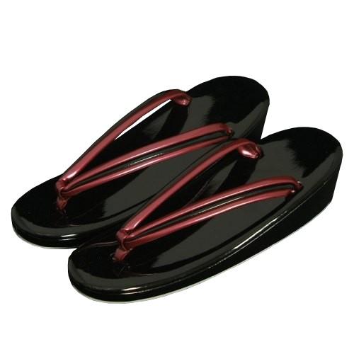 着物草履単品　振袖　訪問着　小紋　黒　重ね鼻緒　一枚芯　M・Lサイズ　日本製