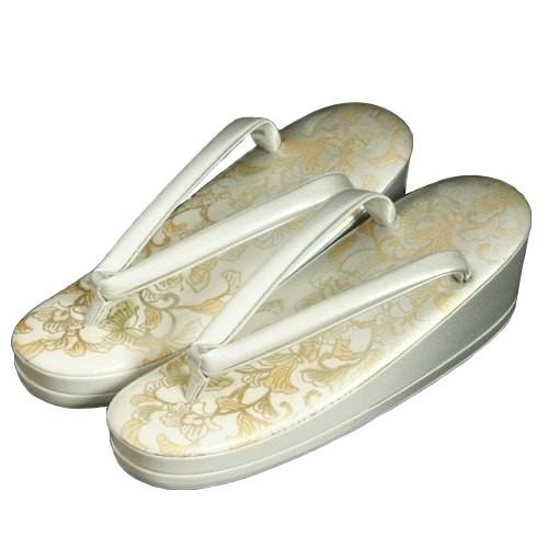 着物草履単品 留袖 訪問着 振袖 シルバー白染め分け 蔓蔦 本螺鈿 二枚芯 S・M・Lサイズ 日本製