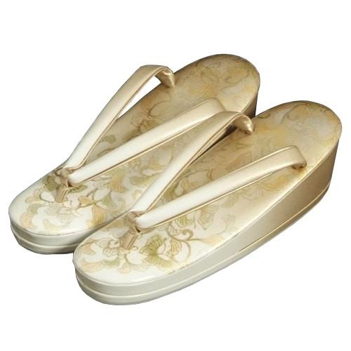 着物草履単品 留袖 訪問着 振袖 ゴールド白染め分け 蔓蔦 本螺鈿 二枚芯 M・Lサイズ 日本製