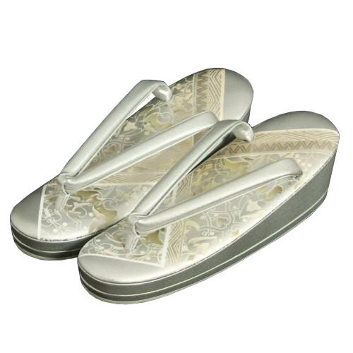 着物草履単品 留袖 訪問着 振袖 シルバー 有職斜文様 本螺鈿 二枚芯 S・M・Lサイズ 日本製