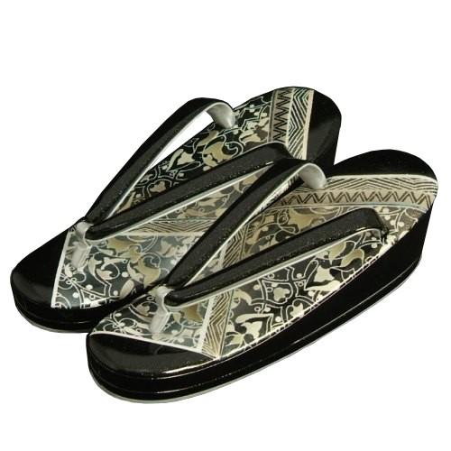 着物草履単品 留袖 訪問着 振袖 黒 有職斜文様 本螺鈿 二枚芯 Lサイズ 日本製