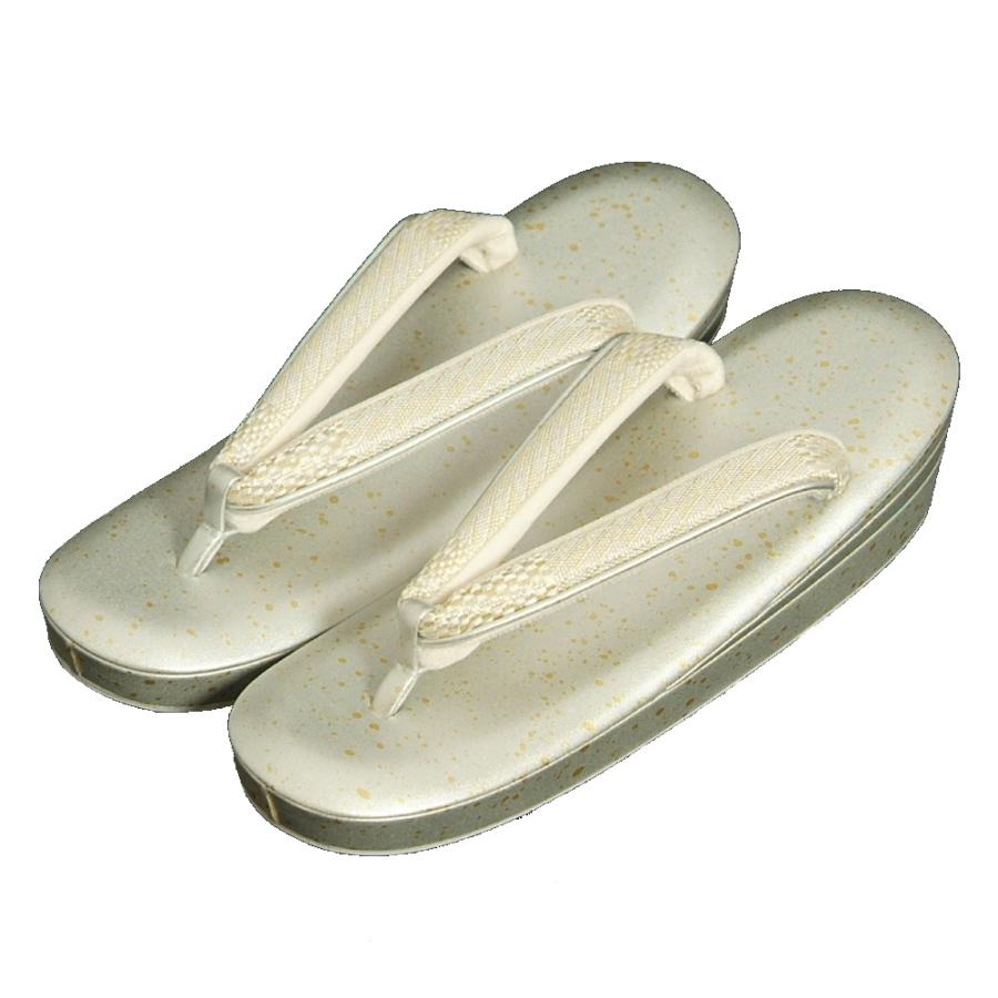 着物草履単品　留袖　訪問着　振袖　紗織ブランド　シルバー　市松有職文様　三枚芯　M・Lサイズ　日本製