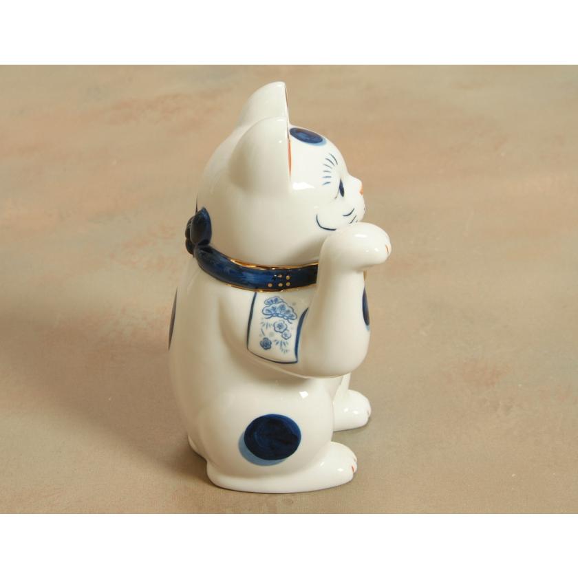 瀬戸焼 招き猫 瀬戸物 染付 陶磁器 福招き 高さ約25.5cm 金襴