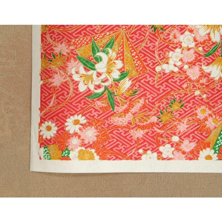 手染め友禅和紙 赤 華柄 四六全版サイズ 1091mm×788mm 10枚