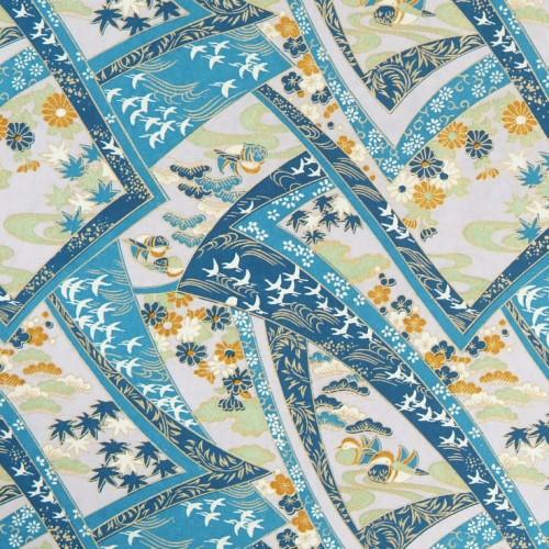 手染め友禅和紙 青 鴛鴦 四六全版サイズ 1091mm×788mm 10枚セット : お