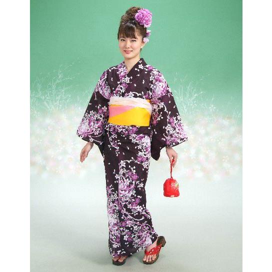 浴衣 リョウコキクチブランドゆかた5点セット 乱菊柄 黒紫 浴衣