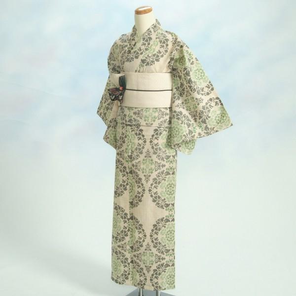 る*し様 龍村美術きもの　浴衣 浴衣 ゆかた 単品 龍村美術着物ブランド 生成り色 有職華柄 注染染め