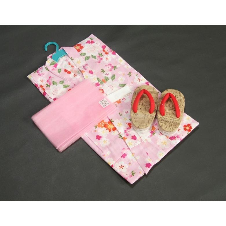 浴衣　女の子　キッズサイズ　かわいいなブランドゆかた３点セット　ピンク　桜柄　綿紅梅生地　100cm　110cm　120cm　130cm | 京美 | 01