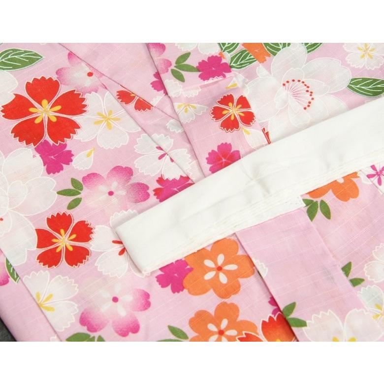 浴衣　女の子　キッズサイズ　かわいいなブランドゆかた３点セット　ピンク　桜柄　綿紅梅生地　100cm　110cm　120cm　130cm | 京美 | 02