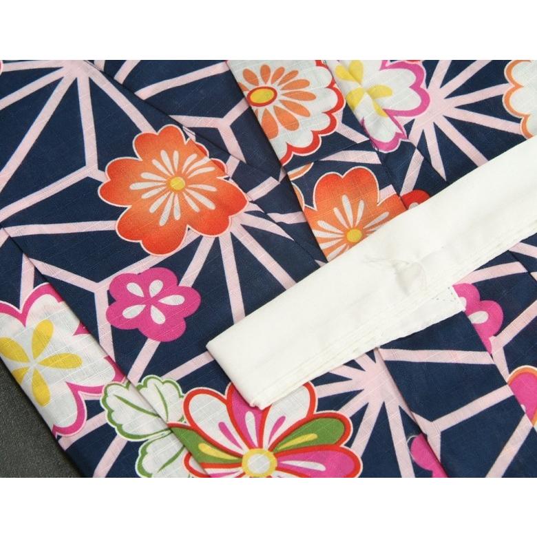 浴衣　女の子　キッズサイズ　かわいいなブランドゆかた３点セット　紺色　麻の葉柄　綿紅梅生地　100cm　110cm　120cm　130cm | 京美 | 02