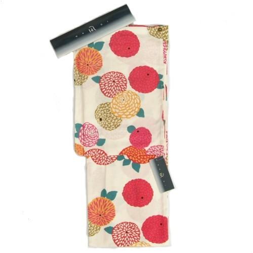 浴衣　ゆかた　凪ブランド　白色　牡丹菊柄　ゆかたにピッタリな搦み織生地使用　綿１００％