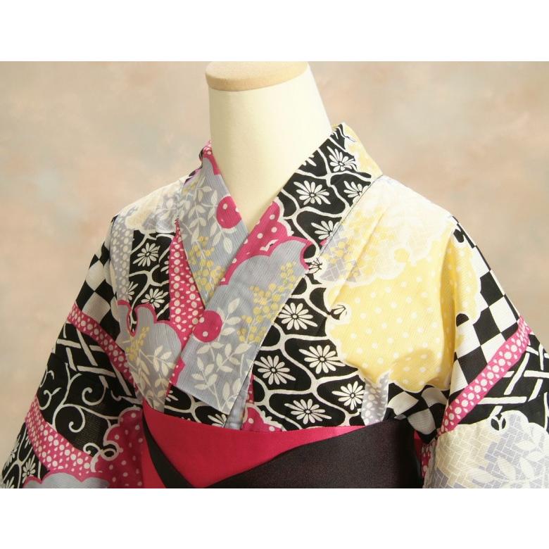 浴衣 ゆかた 凪ブランド 黒色 雪輪有職柄 ゆかたにピッタリな搦み織生地使用 綿１００％ | 凪 | 03