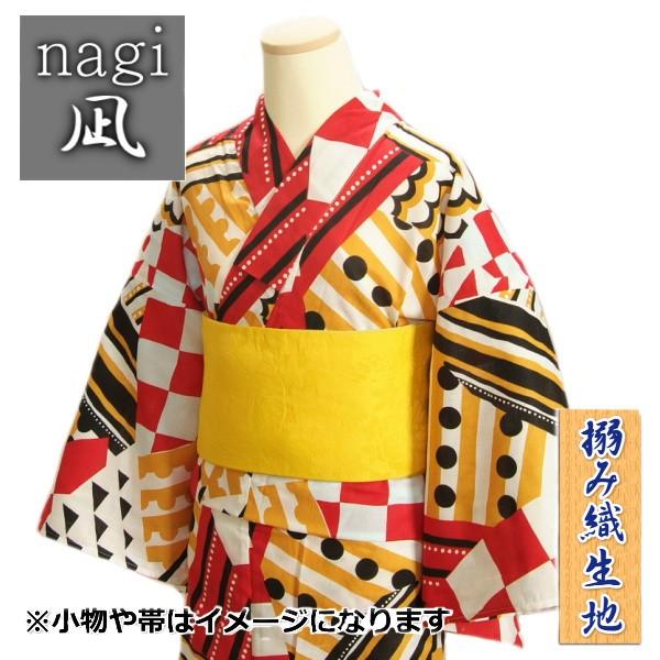 浴衣 ゆかた 凪ブランド 白色 赤色 幾何学有職柄 ゆかたにピッタリな搦み織生地使用 綿１００％
