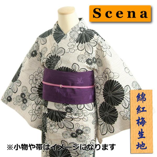 浴衣 ゆかた scenaブランド オフホワイト色 菊柄 さらっとした質感の綿
