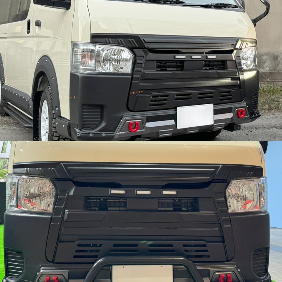 ハイエース 200系 パーツ フロントグリル&アッパーカバー LED マーカーランプ タコマ風 デイライト 外装 電装 エアロ ガーニッシュ 値下 |  | 10