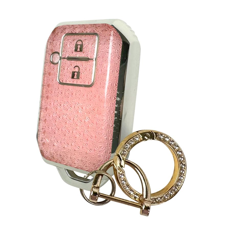スズキ スマートキーケース カバー キラキラピンク キーリング
