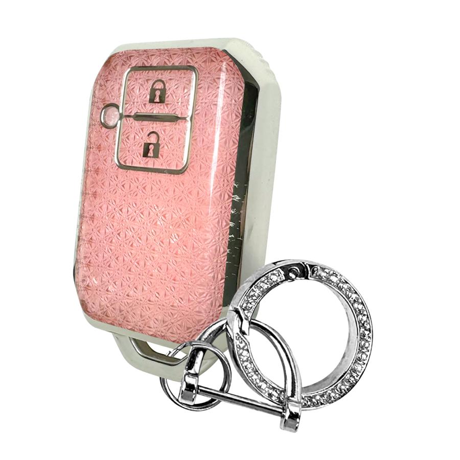 スズキ スマートキーケース カバー キラキラピンク キーリング