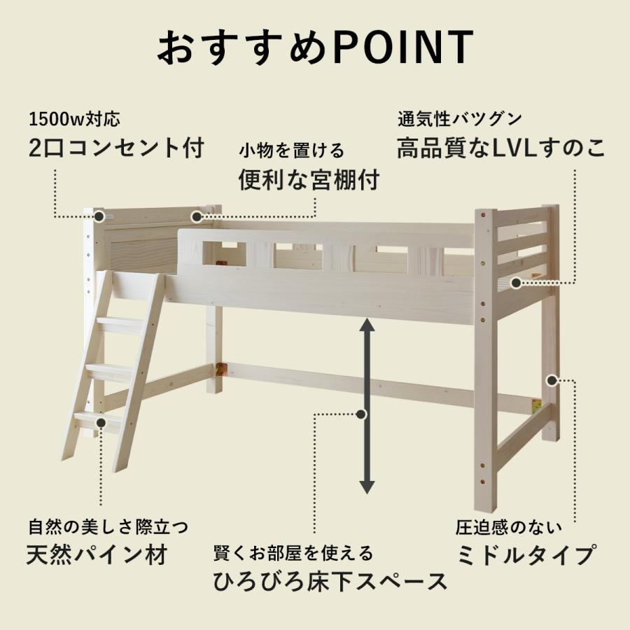 ロフトベッド シングル DORIS コンセント付き ベット ベッドフレーム システムベッド 木製 宮台 収納 ガネルＳ 北欧｜dorimin｜03