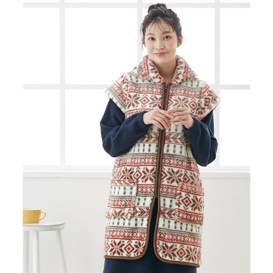 パジャマ ルームウェア S M L まるで毛布！プレミアムマイヤー ルームロングベスト ニッセン 女性 レディース 秋冬 ルームウエア 前開き あったか 入院 冷え対策 | ニッセン | 13