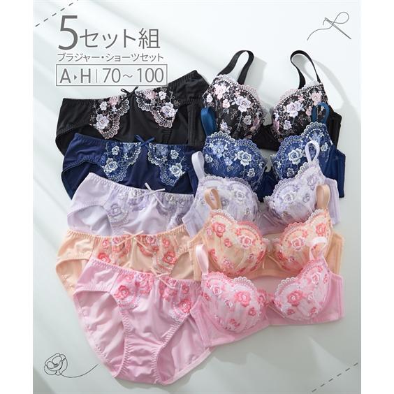 ニッセン (E70/M-F80/LL) 小花 刺しゅう ブラジャー ショーツ 5 ニッセン (E70/M-F80/LL) 小花 刺しゅう ブラジャー ショーツ 5