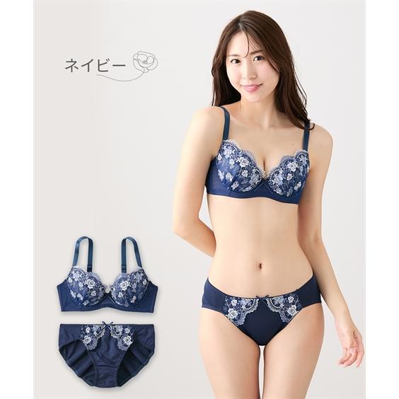 ニッセン (E70/M-F80/LL) 小花 刺しゅう ブラジャー ショーツ 5 ニッセン (E70/M-F80/LL) 小花 刺しゅう ブラジャー ショーツ 5