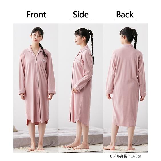 パジャマ ルームウェア M L LL ニッセン 綿100% やわらか スムース ルームシャツ ワンピース 女性 レディース ルームワンピース 前開き 入院 授乳 診察 四十肩 | ニッセン | 06