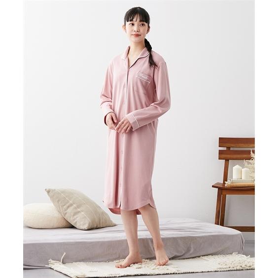 パジャマ ルームウェア M L LL ニッセン 綿100% やわらか スムース ルームシャツ ワンピース 女性 レディース ルームワンピース 前開き 入院 授乳 診察 四十肩 | ニッセン | 10