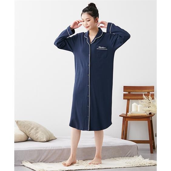 パジャマ ルームウェア M L LL ニッセン 綿100% やわらか スムース ルームシャツ ワンピース 女性 レディース ルームワンピース 前開き 入院 授乳 診察 四十肩 | ニッセン | 12