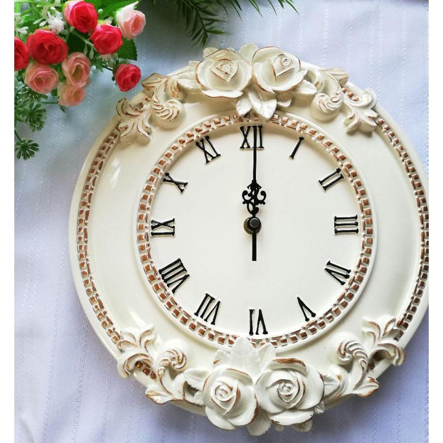 白　新品　壁掛け時計　静音　アンティーク調　掛け時計　ヨーロッパ　シャビー　バラ 壁掛け時計 静音 アンティーク調 掛け時計 ヨーロッパ シャビー 白