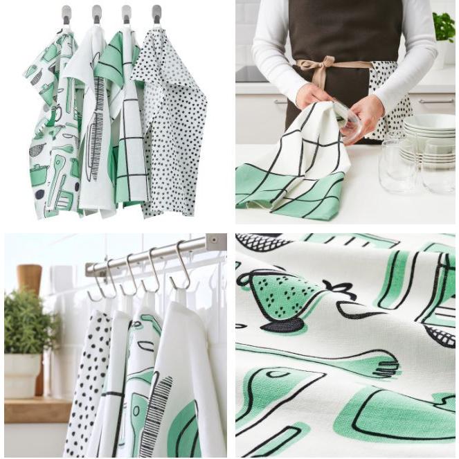 Ikea イケア Rinnig リンニング キッチンクロス 4枚組 45x60cm つり下げループ付き おしゃれ 色落ちしにくい 新作送料無料 先染めコットン クロス