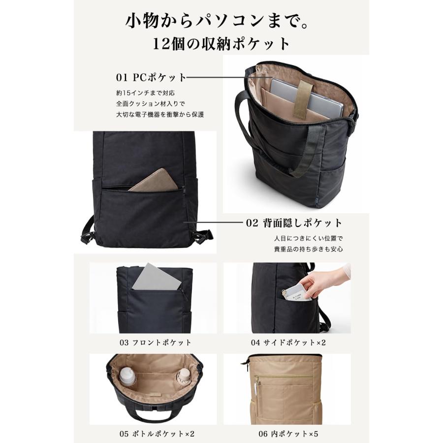 トートリュック 2WAYリュック デイパック 15L 軽量 490g 薄型 ナイロン