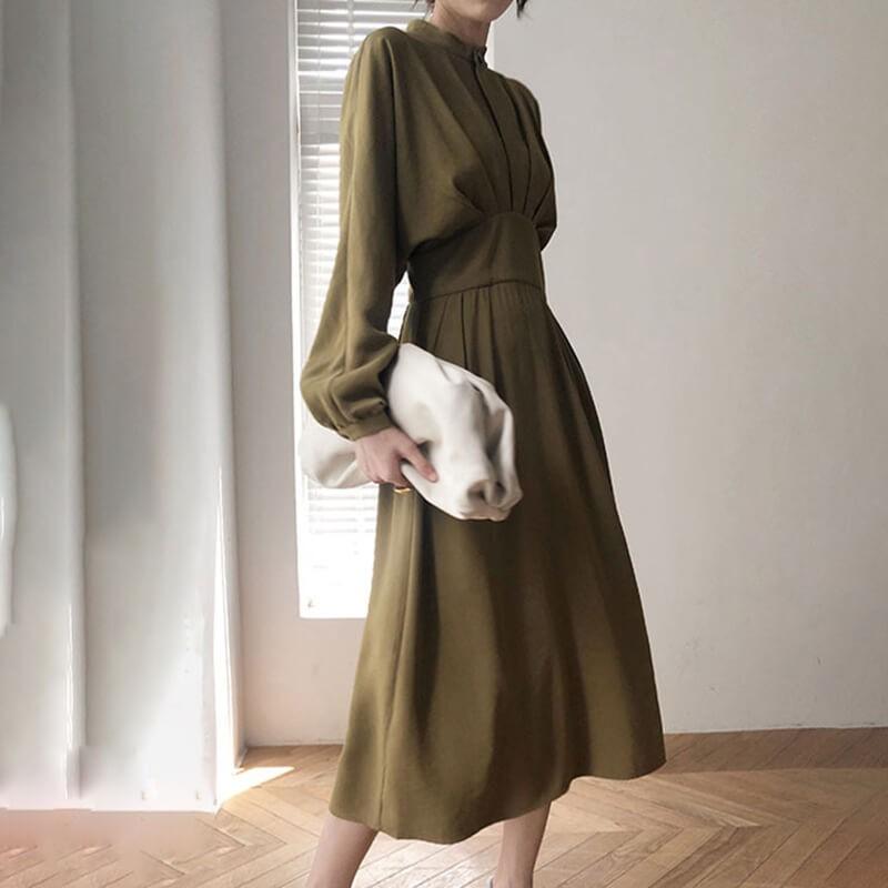 ワンピース レディース ドレス ロング丈 長袖 春 無地 プリーツ ハイネック フレアワンピ 切り返し 送料無料 Ayu0462 Dot 9 通販 Yahoo ショッピング