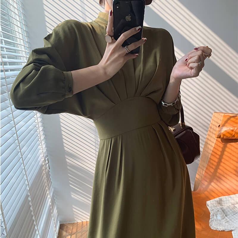 ワンピース レディース ドレス ロング丈 長袖 春 無地 プリーツ ハイネック フレアワンピ 切り返し 送料無料 Ayu0462 Dot 9 通販 Yahoo ショッピング